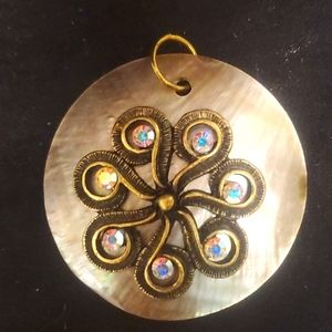 Antique metal abalone shell pendant